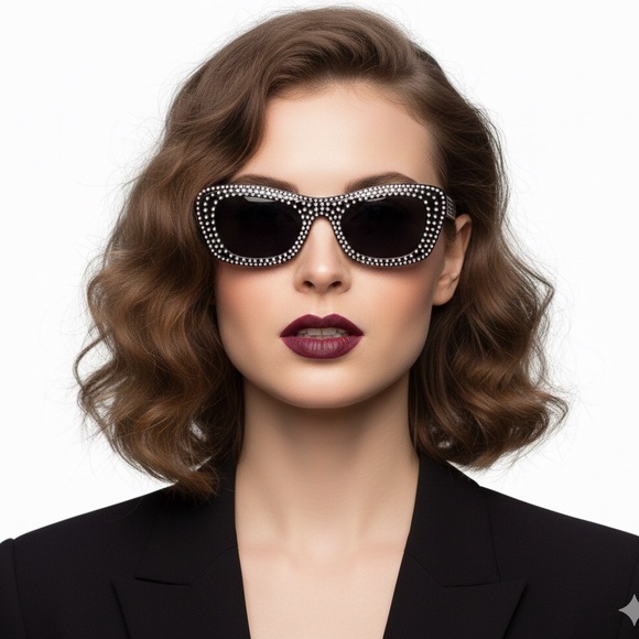 Mango Accessories - NWT Mango Mng Rhinestone Sunglasses Recycled Materials Black Retro Glam Sexy